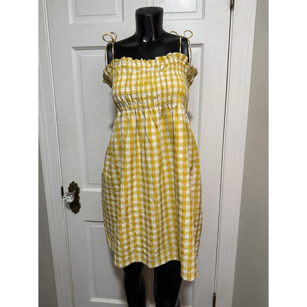 Perfectly Priscilla Yellow Gingham Dress Size Large Strapless Sleeveless